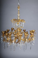 Stunning Italian Crystal Chandelier, Gold Hollywood Regency Style picture
