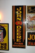 SCARCE 1920'S 2X6 VERTICAL JOHN DEERE FARM IMPLEMENT PORCELAIN DEALER SIGN picture