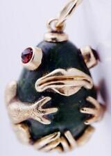 Imperial Russian Faberge Gold Verdite Stone Frog Easter Egg Pendant c1900's Box picture