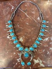 NAVAJO NATURAL LONE MOUNTAIN TURQUOISE SQUASH BLOSSOM NECKLACE picture