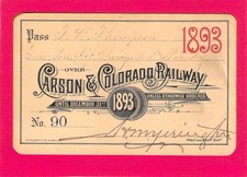 CARSON COLORADO YERINGTON SIGNED _ LOW # 90 _ RAILWAY RAILROAD PASS 1893 RARE picture