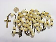1800s antique catholic rosary large heavy real moon stone beads crucifix 51362 picture