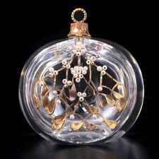Steuben Glass Christmas Mistletoe Ornament - Gold - Pearls - Signed - VG Cond picture