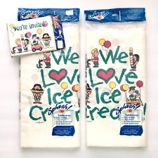 VTG 1992 We Love Ice Cream Paper Party Tablecloth & Invitations Set Summer Kids picture
