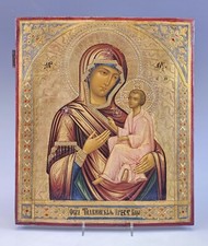 Exquisite 19C Russian Orthodox Icon The Tikhvinskay Mother of God  picture