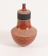Russell Sanchez San Ildefonso Turquoise inlaid Redware Jar and Cover picture