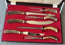 Samuel Peace Sheffield Antique Antler Carving Set picture