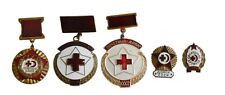 Vintage Set 5 Badges Red Cross Blood Donor Pin Soviet Russian USSR Variety picture
