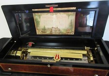 19th Century Swiss Inlaid Walnut Cylinder Zither Music Box 8 Songs picture