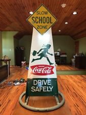 RARE Vintage Antique 1950’s Coca Cola Wooden School Zone Sign Completely Intact picture