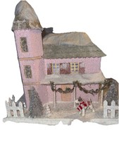 Cody Foster Putz House Large Christmas Village House Pink Dog W/scarf-RARE picture