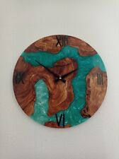 Large Ancient Tree  Eternity Olive Wood Blue Resin Epoxy Wall Clock Circle Watch picture
