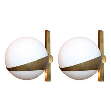 Pair of Stilnovo Style Brass Sconces with White Glass Balls picture