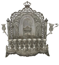 FINE 925 STERLING SILVER HANDMADE LEAF APPLIQUE CHASED ORNATE BACKWALL MENORAH picture