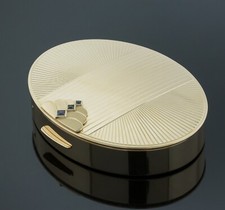 Tiffany & Co. Vintage Art Deco Pill Box/Compact Mirror 14K Gold Blue Sapphires picture