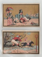 1880s CHROMO CHOCOLAT DE LA MARINE - 2 x FRENCH TRADE CARD (JOCKEY ACCIDENT) picture