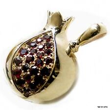 Gold Pomegranate With Garnet Seeds 3D Pendant 14K Yellow Gold Necklace Charm picture