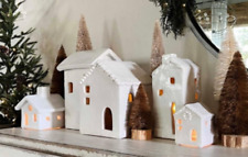 Pottery Barn Handcrafted Ceramic Christmas Village House s, Set of 5, White picture
