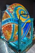 Ulla Darni Original Signed Hand-Painted Glass Chandelier Floral Orange Blue picture