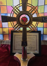Religious gold & silver monstrance cross with Reliquary Relic of  wood of christ picture