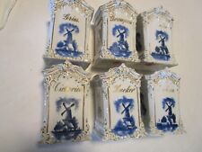Antique German Porcelain Kitchen Canister 6 Set blue Windmill Delft 1850's 8”T picture