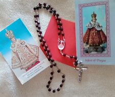Rosary - Necklace Garnet Red & Etched Crystal Silver Infant of Prague Czech RARE picture