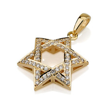 Support Israel with Star of David Jewish Pendant Diamond 18k Yellow Gold Jewelry picture