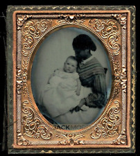 BLACK WOMAN HOLDING BABY 1850S / 1860s AMBROTYPE PHOTO RARE picture