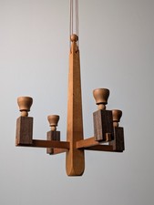 Danish Art Deco Style Wooden Candle Chandelier, 1970s picture