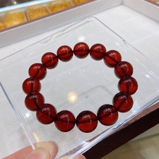 Natural Burmese Blood Amber Bracelet, 14mm, High Clarity Rich Wine Red picture