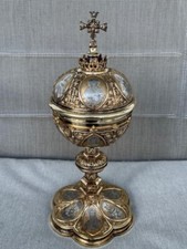 + Beautiful Antique French Silver Ciborium + Chalice w/Cover, 12 Apostles (CU10) picture