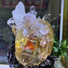 Large 72LB Rare Top Natural Fire Quartz Dragon Carved Crystal Reiki Decor +Stand picture