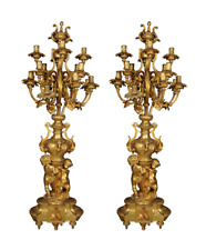 Pair (2x) Monumental Royal Candle, Gold-Plated Bronze, Louis XVI picture