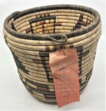 Native American Hopi Basket, SWAIA Second Award Deep Coil Kachina Images picture