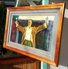 HUGE SELF PORTRAIT vtg anthony quinn mexican art vtg giclee painting koa triumph picture