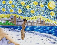 ANA ON THE BEACH ON A STARRY NIGHT IMPRESSIONIST FINE ART BY COMIC ARTIST J CHEN picture