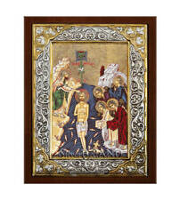 Greek Orthodox Silver Icon The Baptism - Holy Epiphany Hagiography 26x20cm picture