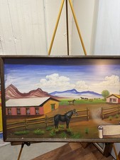 Martin Saldaña 1874-1965 Original Mexican Folk Art Ranch Horse Painting picture