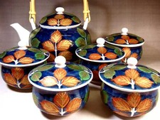 Arita ware tea set with dyed brocade gold leaf design using wood le From Japan picture