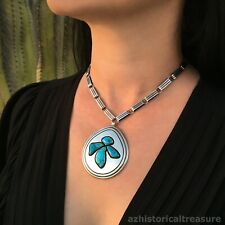KENNETH BEGAY - WHITE HOGAN NAVAJO STERLING SILVER TURQUOISE NECKLACE picture