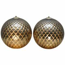 SUBLIME PAIR OF ORIGINAL MURANO GLASS DIAMOND PATINA SPHERE SILVER TABLES LAMPS picture