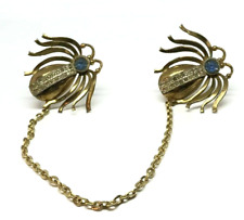 Vintage 1940’s Rhinestone Gold Bug Insect Spider Chatelaine Brooch Sweater Guard picture