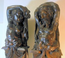 Antique Pr Carvings Newel Post Figures Sculptures Atlas Caryatid Horner German picture