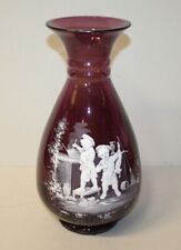 Antique Tall Amethyst Mary Gregory Vase – Boys Cooking with Cat Scene – 14 inche picture