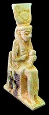 664-525 BC EGYPTIAN SAITE PERIOD 26th DYNASTY GLAZED FAIENCE ISIS NURSING HORUS picture