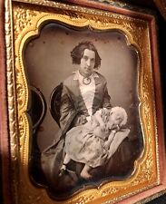 1/6 1850s Daguerreotype Pretty Woman Holding Sleeping Baby, One Shoe Missing picture