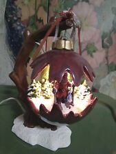 VTG Ceramic FOLK ART RARE CHRISTMAS Ornament  SANTA SKI Carnival Gloss TV LAMP picture