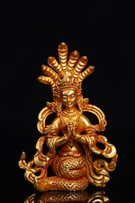 Purple Bronze Gilded Nagarjuna Sitting Buddha Five Headed Snake Backlight picture