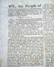 Historic UNITED STATES CONSTITUTION George Washington Signs 1787 U.S. Newspaper  picture