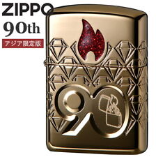 Zippo Oil Lighter 90th Anniversary Asia Only Gold Diamond Brass Etching Japan picture